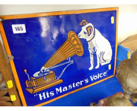 An enamel HMV sign