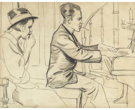 Dame Laura Knight, RA, RWS (British, 1877-1970)Portrait of Claribel and Leighton Lucas playing pianosigned and inscribed 'To 