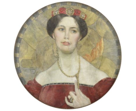 Marianne Stokes (Austrian, 1855-1927)Portrait of Lady Northbourne signed with initials 'MS' (lower left)tempera, gold leaf an