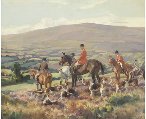 Harold Septimus Power (Australian, 1878-1951)Huntsmen and hounds on a heather moor signed 'H.S.Power' (lower right)oil on can