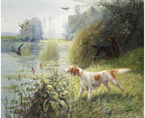 Eugene Petit (French, 1839-1886)Spaniels wildfowling signed 'E.Petit' (lower right)oil on canvas54 x 65.1cm (21 1/4 x 25 5/8i
