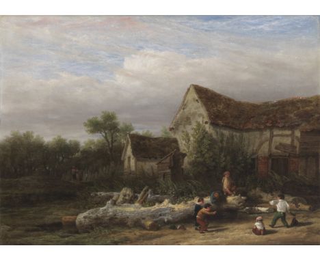 William Mulready, RA (British, 1786-1863)Boys playing at cricket inscribed (on an old label on the reverse)oil on canvas laid