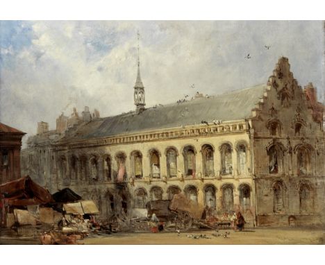 William Callow, RWS (British, 1812-1908)Town hall at Courtrai, Belgiumsigned and dated 'WmCallow 1858' (lower right) oil on b
