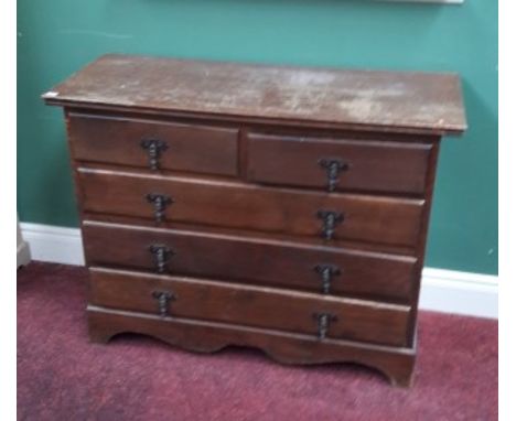A SMALL OAK CHEST, twentieth century, with three long and two short drawers. Raised on bracket-feet. 39" (99cm) wide. (1) 