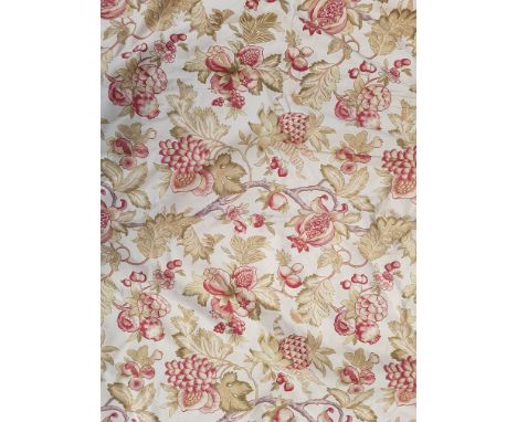 TWO PAIRS OF VERY FINE LINED AND INTERLINED CURTAINS. Ivory ground with all-over colourful fruit pattern, with pomegranates, 