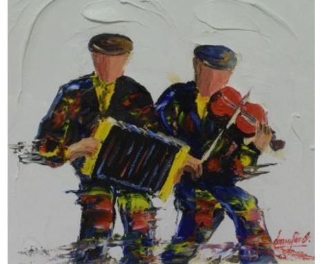 DARREN PAUL (B.1944). 'Musical Duet - Fiddle and Accordion.' Oils on board. 10" (26cm) high x 12" (31cm) wide. (1) 