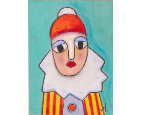 ANNIE ROBINSON (B.1961), 'Portrait Study of a Clown,' Pastel, signed with initial, and its companion, a similar clown portrai