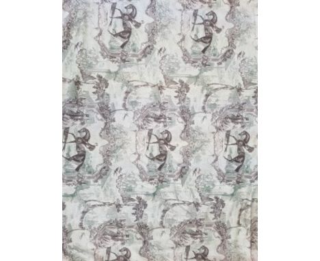 TWO PAIRS OF ATTRACTIVE LINED & INTERLINED CURTAINS. Each decorated with panels depicting equestrian groups, jockeys on horse