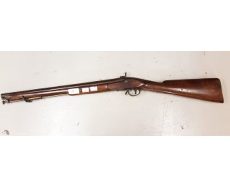 A GOOD PERCUSSION CARBINE. By Mills of London. With three-quarter walnut stock, brass butt cap, steel stirrup, ramrod, brass 
