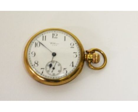 A NINE CARAT GOLD GENT'S KEYLESS POCKET WATCH. By Walton U.S.A. With Birmingham hallmarks. Enamel dial with Arabic numerals a