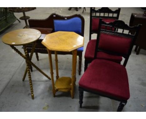 A MODERN FOLDING BUTLERS TRAY ON STAND, TOGETHER with a modern telephone or hall table, with padded seat or back. AND a pair 