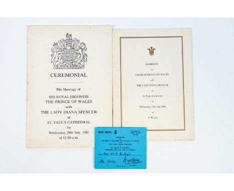 A copy of the Solemnization of the Matrimony of the Prince of Wales  and Lady Diana Spencer, and the Programme for the Day, a