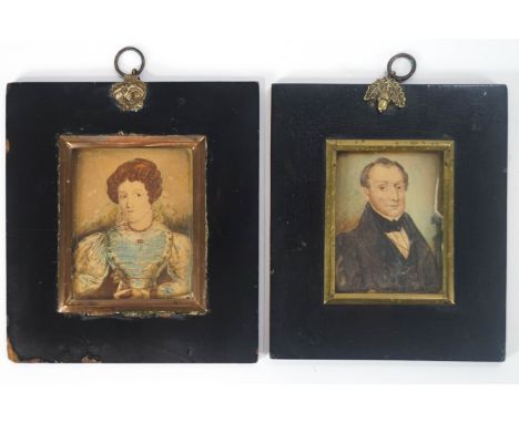 English School, early 19th century, A portrait miniature of a gentleman, watercolour, in rectangular black frame, 15cm x 12.5