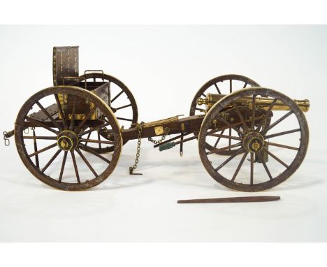 A Cannon craft oak and brass scale model of an American Civil War gun on carriage,overall 51cm long