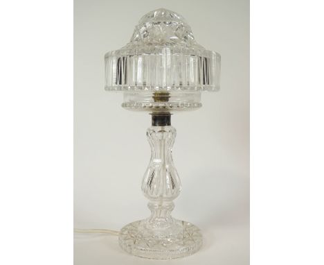 A cut glass table lamp with shade, 46cm high