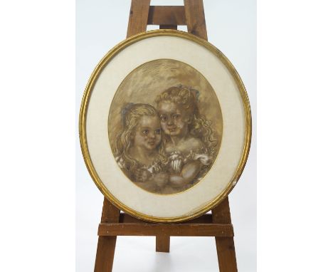 A Butls, Portrait of two children, pastel, signed and dated 1894 lower right, 50cm x 42cm, oval