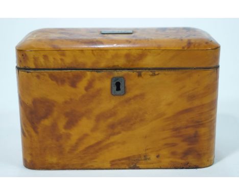 A late 18th century blonde tortoiseshell tea caddy, 11cm high x 17cm wide