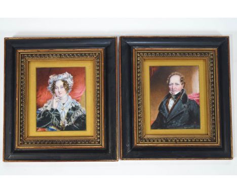 A pair of early 19th century Portrait miniatures of a Gentleman and a Lady, watercolour on ivory, 11cm x 8cm