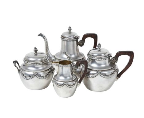 A Four-Piece French Silver Bachelors Tea and Coffee-Service,  by Claude Doutre Roussel, Paris, Circa 1900 each piece tapering