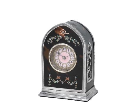 An Edward VII or George V Silver-Mounted and Mother-of-Pearl Inlaid Tortoiseshell Timepiece,  by Henry John Batson and Albert