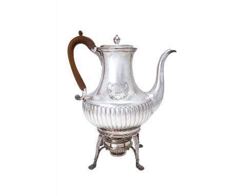 A George III Silver Coffee-Pot, Stand and Lamp,  by Thomas Ellerton and Richard Sibley, London, 1804 the coffee-pot tapering 