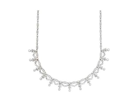 A Diamond Necklacegraduated lozenge shaped links set throughout with trios of round brilliant cut diamonds, the central secti