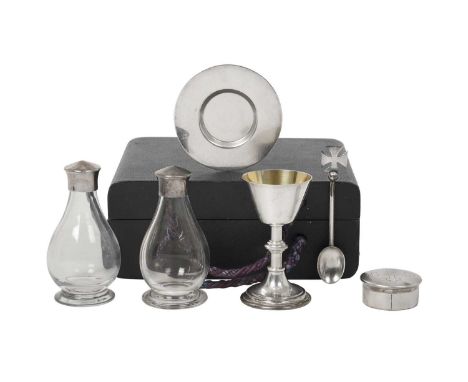 A Six-Piece George V Silver or Silver-Mounted Travelling Communion-Set,  by A. R. Mowbray and Co. Ltd., London, 1933 and 1934