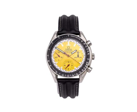 Omega: A Stainless Steel Michael Schumacher Racing Special Edition Chronograph Automatic Wristwatch, signed Omega, model: Mic