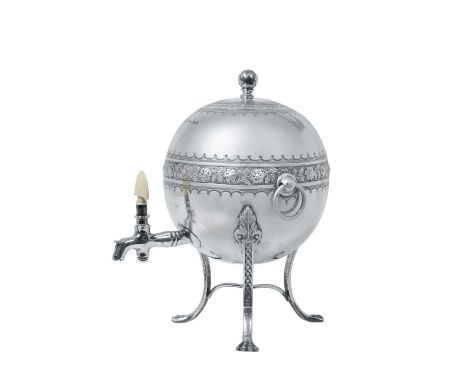 A Victorian Silver Hot-Water Urn,  Possibly by Thomas Walker, Birmingham, 1888 globular and on scroll legs with cast lion-paw