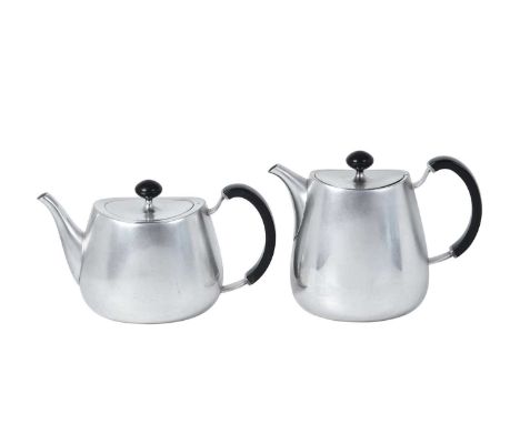 An Elizabeth II Silver Plate Teapot and Hot-Water Jug,  by Walker and Hall, Sheffield, Circa 1955, After a Design by David Me