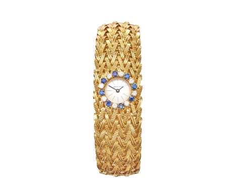 Bueche Girod: A Lady's 18 Carat Gold Diamond and Sapphire Set Wristwatch, signed Bueche Girod, 1964, manual wound lever movem