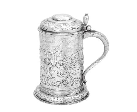 A Scandinavian Silver Tankard,  Maker's Mark A, Possibly Norwegian, Dated 1661  tapering cylindrical and on spreading base, t