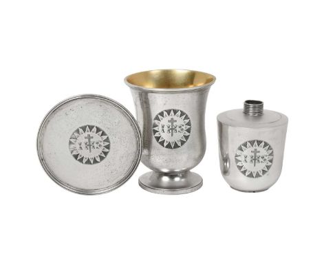 A Three-Piece William IV Silver Travelling Communion-Set,  by Charles Reily and George Storer, London, 1834 each piece plain 