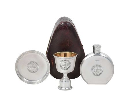 A Three-Piece Victorian Silver Travelling Communion-Set,  by Charles Fox, London, 1840 each piece plain and engraved with the