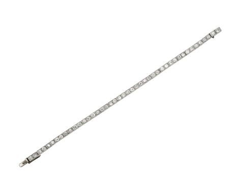 A Diamond Line Braceletcomprising of twenty-two pairs of old cut diamonds in white claw and square millegrain settings, total