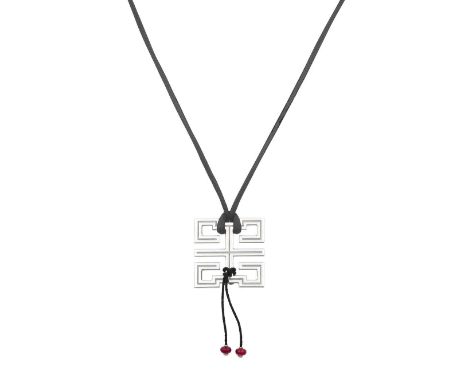 An 18 Carat White Gold Baiser Du Dragon Pendant on Corded Necklace, by Cartierthe plain polished openwork geometric design su