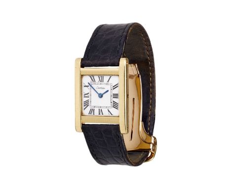 Cartier: A Rare 18 Carat Gold Rectangular Shaped Wristwatch, signed Cartier, model: Tank Normale, 1976, (calibre P838) manual