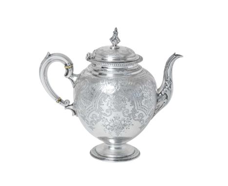 A Victorian Silver Teapot,  by White, Henderson and Co., Sheffield, 1867  tapering cylindrical and on spreading foot, engrave