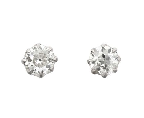 A Pair of Diamond Solitaire Earringsthe old cut diamonds in white claw settings, total estimated diamond weight 1.20 carat ap