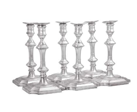 A Set of Six Elizabeth II Silver Candlesticks,  by Barker Ellis Silver Co., Birmingham, Two 1972 and Four 1974 in the George 