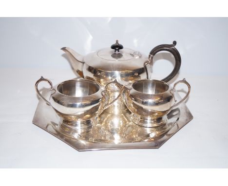 Silver plated tea service on tray