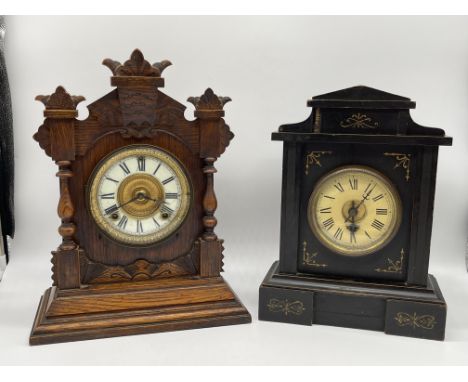 Ansonia Clock Company USA New York Mantle Clock - Patented June 18 1882, and Black Wooden Mantle Clock. 