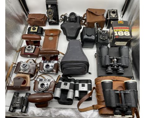 Collection of Vintage Cameras to include Eastman Kodak, Kodak Brownie 127, Kodak Colorsnap 35, Zenit-8, Camera Lubitel 166 B,