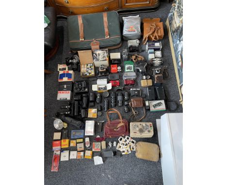 Large Assortment of Vintage Cameras and Lenses, Geloso &amp; Castelli Tape Recorder Model G-255-S, numbers of camera equipmen