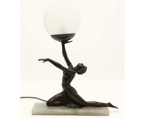 An Art Deco style table lamp, with spherical shade