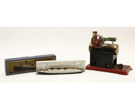 A Dinky toy Cunard White Star liner 'Queen Mary' no 52A, boxed, together with a Mamod engine