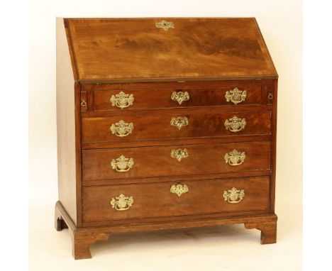 A George III mahogany fall front bureau, fitted with four long graduated drawers, on bracket feet, 100 x 56 x 112cm