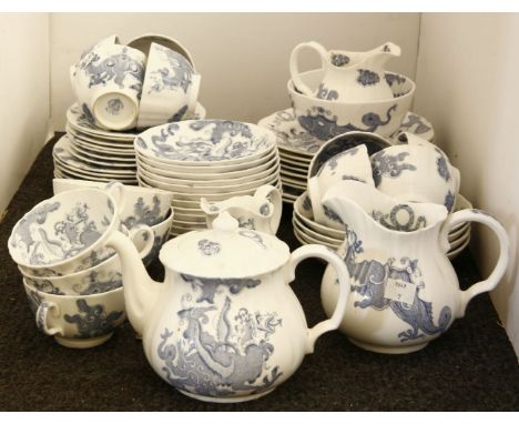 A quantity of Royal Worcester 'Blue Dragon' tea ware, including teapot, sugar, cream and an assortment of cups and saucers