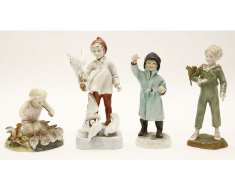 A Royal Worcester F G Doughty porcelain figure,'February', No. 3453 (a/f), together with 'November', No. 3418, 'Woodland Danc