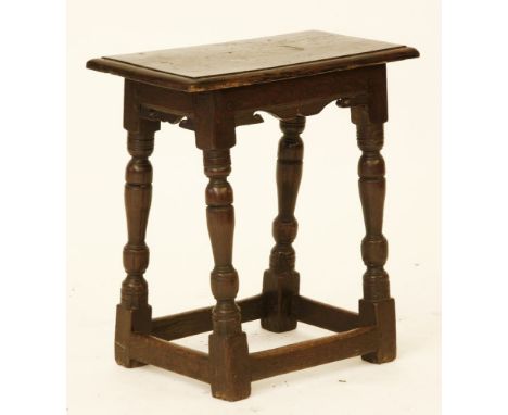 A 17th century style oak joint stool, 38 x 26 x 54cm* This lot will be sold with VAT on the hammer price